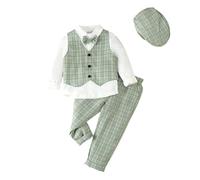 Lito Angels Plaid Gilet Costume Enfant Garcon Vetements de Mariage Ceremonie Gentleman avec Chapeau Taille 4-5 Ans, Vert
