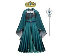 Lito Angels Reine des Neiges Deguisement Robe de Princesse Anna avec Cape at Accessoires pour Enfant Filles, Taille 7-8 ans, Vert, Manche Longue (étiquette en tissu 130)