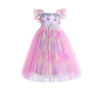 Lito Angels Robe Arc-en-Ciel Princesse Licorne pour Enfant Filles, Robe Rose Tulle à Sequins Fête Anniversaire Carnaval, Taille 9-10 ans