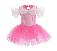 Lito Angels Robe Ballet de Danse Princesse Aurore pour Enfant Fille, Déguisement Ballerine Justaucorps Danseuse Tutu Taille 6-7 ans (étiquette en tissu 130)