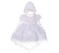 Lito Angels Robe Bapteme pour Fille Bebe, Robe en Dentelle de Satin Blanche avec Cape et Bonnet, Taille 3-6 Mois