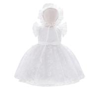 Lito Angels Robe Blanche de Broderie de Bapteme avec Chapeau Bonnet en Dentelle pour Bebe Fille Taille 12-18 mois (étiquette en tissu 80)