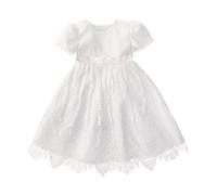 Lito Angels Robe de cérémonie Fille en Dentelle, Taille 3 Mois-3 Ans | Dentelle florale, broderies de feuilles, manches courtes, jupe 3 couches, ruban rose à la taille, Mariage, Cérémonie, Noël