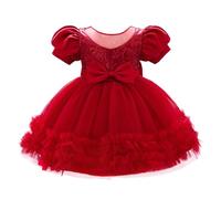 Lito Angels Robe de Fille d'honneur pour Bebe - Robe Tulle à Paillettes avec Manches Bouffantes - Tenue Chic Mariage Anniversaire Fete Spéciale Rouge Bordeaux - 9 Mois