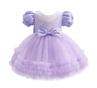 Lito Angels Robe de Fille d'honneur pour Bebe - Robe Tulle à Paillettes avec Manches Bouffantes - Tenue Chic Mariage Anniversaire Fete Spéciale Violet - 9 Mois