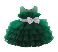 Lito Angels Robe de Mariage Enfant Filles - Robe Demoiselle d'honneur en Tulle Vert Sapin sans Manches - Tenue Chic pour Cérémonie, Baptême ou Fête d'anniversaire 3-4 Ans (Taille 104)