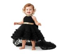 Lito Angels Robe de Princesse pour Fille Demoiselle d'honneur avec Jupe en Tulle Superposée et Nœud au Dos pour Mariage Fête, Taille 3 Ans, Noir