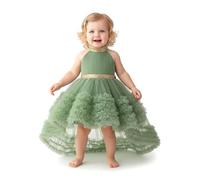 Lito Angels Robe de Princesse pour Fille Demoiselle d'honneur avec Jupe en Tulle Superposée et Nœud au Dos pour Mariage Fête, Taille 12 Mois, Vert