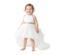 Lito Angels Robe de Princesse pour Fille Demoiselle d'honneur avec Jupe en Tulle Superposée et Nœud au Dos pour Mariage Fête, Taille 2 Ans, Blanc