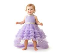Lito Angels Robe de Princesse pour Fille Demoiselle d'honneur avec Jupe en Tulle Superposée et Nœud au Dos pour Mariage Fête, Taille 3 Ans, Violet