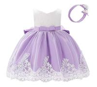 Lito Angels Robe Demoiselle d'honneur avec Bandeau pour Bebe Fille, Robe en Dentelle pour Ceremonie Mariage, Taille 6-12 Mois, Violet (étiquette en Tissu 70)