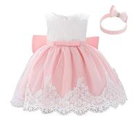 Lito Angels Robe Demoiselle d'honneur avec Bandeau pour Bebe Fille, Robe en Dentelle pour Ceremonie Mariage, Taille 3-6 Mois, Rose