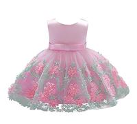 Lito Angels Robe Demoiselle d'honneur Broderie Dentelle Florale Ceremonie Mariage pour Bebe Filles Taille 12-18 Mois, Rose (étiquette en Tissu 80)