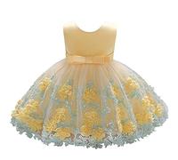 Lito Angels Robe Demoiselle d'honneur Broderie Dentelle Florale Ceremonie Mariage pour Bebe Filles Taille 18-24 Mois, Jaune (étiquette en Tissu 90)