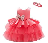 Lito Angels Robe Demoiselle d'honneur Ceremonie Mariage avec Bandeau pour Enfant Filles Taille 5-6 Ans, Rouge Corail (étiquette en Tissu 120)