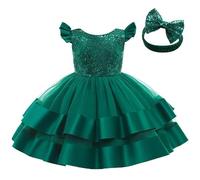 Lito Angels Robe Demoiselle d'honneur Ceremonie Mariage Noël avec Bandeau pour Bebe Fille Taille 18-24 Mois, Vert