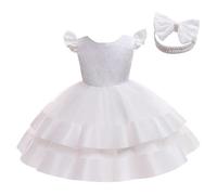 Lito Angels Robe Demoiselle d'honneur Ceremonie Mariage Noël avec Bandeau pour Bebe Fille Taille 18-24 Mois, Blanc
