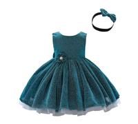 Lito Angels Robe Demoiselle d'honneur Ceremonie Mariage Noël avec Bandeau pour Bebe Filles Taille 9-12 Mois, Bleu Sarcelle (étiquette en Tissu 70)