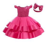 Lito Angels Robe Demoiselle d'honneur Ceremonie Mariage Noël avec Bandeau pour Enfant Fille Taille 3-4 Ans, Rose Vif