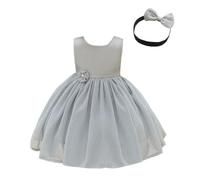 Lito Angels Robe Demoiselle d'honneur Ceremonie Mariage Noël avec Bandeau pour Enfant Filles Taille 2-3 Ans, Argent (étiquette en Tissu 90)
