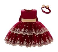 Lito Angels Robe Demoiselle d'honneur Ceremonie Mariage Noël avec Bandeau pour Enfant Filles Taille 3-4 Ans, Bourgogne (étiquette en Tissu 110)