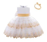 Lito Angels Robe Demoiselle d'honneur Ceremonie Mariage Noël avec Bandeau pour Enfant Filles Taille 3-4 Ans, Blanc (étiquette en Tissu 110)