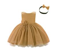Lito Angels Robe Demoiselle d'honneur Ceremonie Mariage Noël avec Bandeau pour Enfant Filles Taille 4-5 Ans, Or (étiquette en Tissu 110)