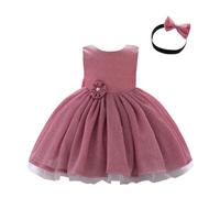 Lito Angels Robe Demoiselle d'honneur Ceremonie Mariage Noël avec Bandeau pour Enfant Filles Taille 4-5 Ans, Rose (étiquette en Tissu 110)