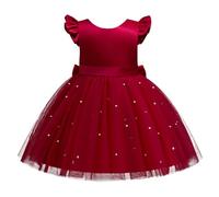 Lito Angels Robe Demoiselle d'honneur Ceremonie Mariage Noël avec Perle pour Enfant Fille Taille 3-4 Ans, Rouge