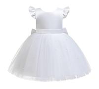 Lito Angels Robe Demoiselle d'honneur Ceremonie Mariage Noël avec Perle pour Enfant Fille Taille 4-5 Ans, Blanc