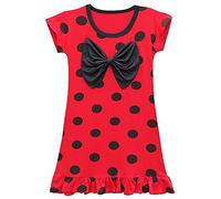 Lito Angels Robe Ladybug Coccinelle Enfant Filles Taille 7-8 ans (étiquette en tissu 140), Manches Courtes, Pois Noirs Rouges