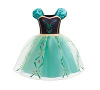 Lito Angels Robe Princesse Anna Verte pour Filles, Bretelles Volantes Jupe en Organza Florale et Doublure Satin, Deguisement pour Carnaval Halloween ou Anniversaire, Age 5-6 Ans Taille 116 Vert