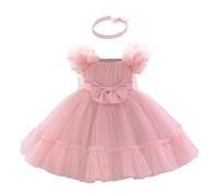 Lito Angels Robe Princesse Bebe Fille Deguisement Ceremonie Tulle avec Bandeau pour Mariage Anniversaire Fete Shooting Photo, Taille 80, 12 Mois, Rose