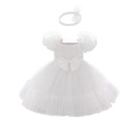 Lito Angels Robe Princesse Bebe Fille Deguisement Ceremonie Tulle avec Bandeau pour Mariage Anniversaire Fete Shooting Photo, Taille 74, 9 Mois, Blanc