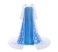 Lito Angels Robe Princesse des glaces Deguisement avec Cape, Tenue à Paillettes pour Fete Anniversaire Carnaval, Gown Longue Bleu Enfant Fille 8-9 Ans