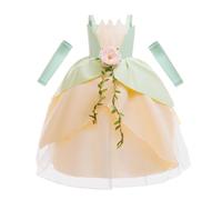 Lito Angels Robe Princesse Grenouille Fille avec Fleur, Feuilles et Manches Amovibles Deguisement Costume de Fées pour Carnaval, Anniversaire, Halloween, Taille 8-10 Ans
