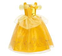 Lito Angels Robe Princesse Jaune Fille Deguisement Princesse Robe de Bal avec Manches Bouffantes Noeud Jupe Tulle Fleurie pour Anniversaire Halloween Carnaval Fete 4-5 ans