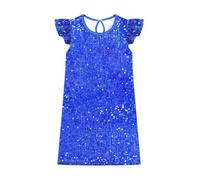 Lito Angels Robe trapèze Fille à Paillettes, Bleu Royal, Taille 7-8 Ans