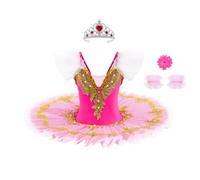 Lito Angels Robe Tutu Ballet pour Fille, Costume Danse Ballerine avec Aplique Or et Strass, Tenue Spectacle et Deguisement Fille, 5-6 Ans Taille 116 Rose Fuchsia