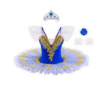 Lito Angels Robe Tutu Ballet pour Fille, Costume Danse Ballerine avec Aplique Or et Strass, Tenue Spectacle et Deguisement Fille, 7-8 Ans Taille 128 Bleu