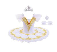 Lito Angels Robe Tutu Ballet pour Fille, Costume Danse Ballerine avec Aplique Or et Strass, Tenue Spectacle et Deguisement Fille, 3 Ans Taille 98 Blanc