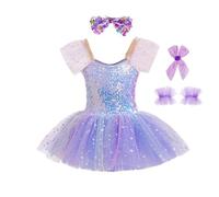 Lito Angels Robe Tutu Brillante Fille, Justaucorps à Sequins Style Ballerine Princesse, Tenue de Danse Classique pour Anniversaire et Pâques, Violet, 7-8 Ans Taille 128