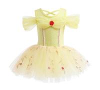 Lito Angels Robe Tutu Danse Deguisement Princesse Belle Ballerine Justaucorps Jaune avec Jupe de Ballet Filles Taille 6-7 Ans 122 Anniversaire Fete