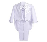 Lito Angels Smoking Blanc pour Bebe Garcon, Ensemble 5 Pieces (Blazer, Gilet, Chemise, Noeud Papillon et Pantalon) Costume de Mariage Ceremonie Bapteme, Taille 12 Mois