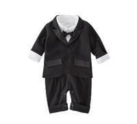 Lito Angels Smoking Costume Gentleman Body Barboteuse Combinaison avec Blazer pour Bebe Garçon Taille 12-18 Mois, Noir (étiquette en Tissu 90)