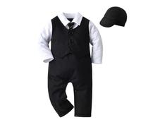 Lito Angels Smoking Costume Gentleman Body Barboteuse Combinaison avec Gilet et Chapeau pour Bebe Garçon Taille 18-24 Mois, Noir (étiquette en Tissu 95)