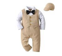 Lito Angels Smoking Costume Gentleman Body Barboteuse Combinaison avec Gilet et Chapeau pour Bebe Garçon Taille 3-6 Mois, Kaki (étiquette en tissu 70)