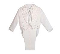 Lito Angels Smoking Costume Mariage Bapteme Ceremonie Bebe Garcon, Ensemble 5 Pieces (Blazer, Chemise, Gilet, Noeud Papillon et Pantalon), Taille 9-12 Mois, Blanc (étiquette en Tissu 1)