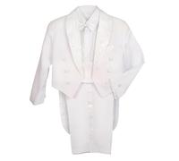 Lito Angels Smoking Costume Mariage Bapteme Ceremonie Enfant Garcon, Ensemble 5 Pieces (Blazer, Chemise, Ceinture, Noeud Papillon et Pantalon), Taille 5 Ans, Blanc (étiquette en Tissu 7)