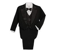 Lito Angels Smoking Costume Mariage Ceremonie Bebe Garcon, Ensemble 5 Pieces (Blazer, Chemise, Gilet, Noeud Papillon et Pantalon), Taille 9-12 Mois, Noir (étiquette en Tissu 1)